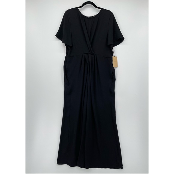 Halogen Twist Front Wide Leg Jumpsuit Short Flutter Sleeve Black - Picture 3 of 10
